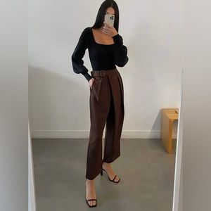 OAK + FORT Brown Trousers with Belt in Brown